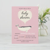 Pink Narwhal Whale Girl Babydusche Einladung (Stehend Vorderseite)