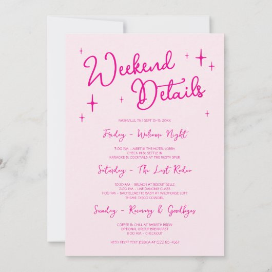 Pink Nashville Last Rodeo Bachelorette Wochenende Einladung (Rückseite)
