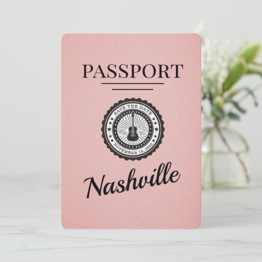 Pink Nashville Passport Save the Date (Stehend Vorderseite)