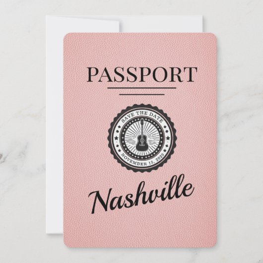 Pink Nashville Passport Save the Date (Vorderseite)