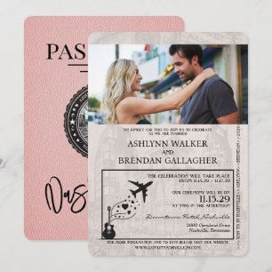 Pink Nashville Passport Wedding Einladung