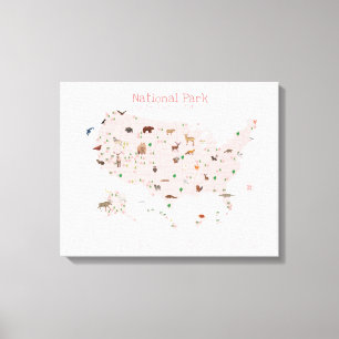 Pink National Park Map Woodland Kinderzimmer Leinwanddruck