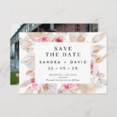 Pink Natural Tones Pampas Save the Date Karte (Vorne/Hinten)