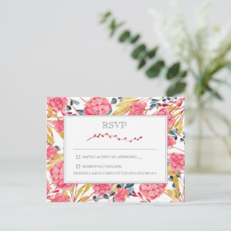 Pink Nature Floral Wedding RSVP Postkarte