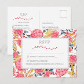 Pink Nature Floral Wedding RSVP Postkarte (Vorne/Hinten)