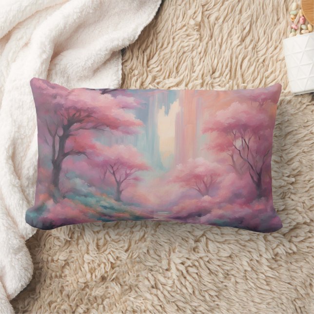 Pink Nature Forest AI Kunstwerfer Kissen (Decke)