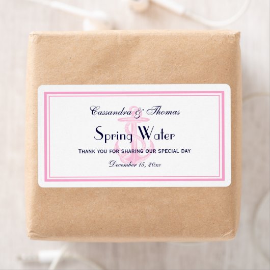 Pink Nautic Anchor Pink Gerahmt H Wasserflasche (Insitu)