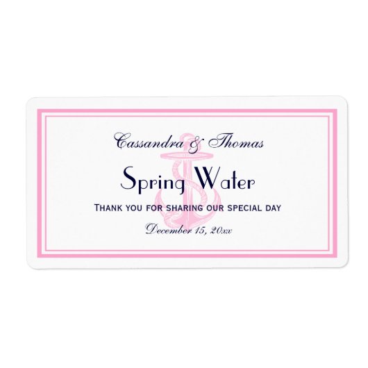 Pink Nautic Anchor Pink Gerahmt H Wasserflasche (Vorne)