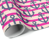 Pink Nautic Anchor Wrapping Paper Geschenkpapier (Rolleneckpunkt)