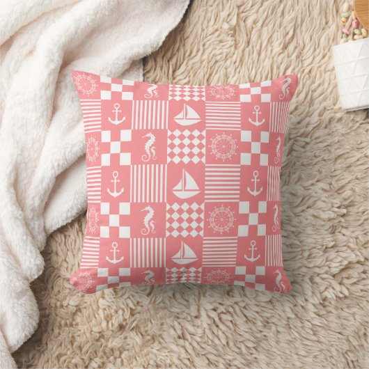 Pink Nautic Patchwork Pattern Kissen (Decke)