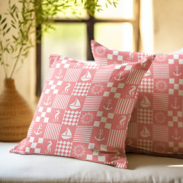 Pink Nautic Patchwork Pattern Kissen