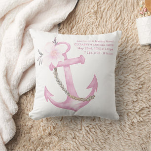 Pink Nautical Anchor Girl Kinderzimmer Baby Birth Kissen