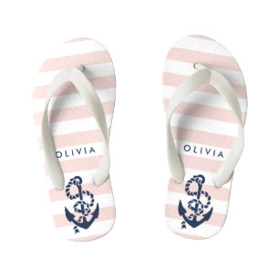 Pink Nautical Anchor Girls Flip Flops Kinderbadesandalen