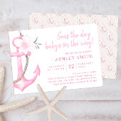 Pink Nautical Anchor Kinderdusche Einladung