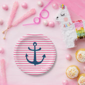 Pink-nautical-Ankerpapierplatte Pappteller (Party)