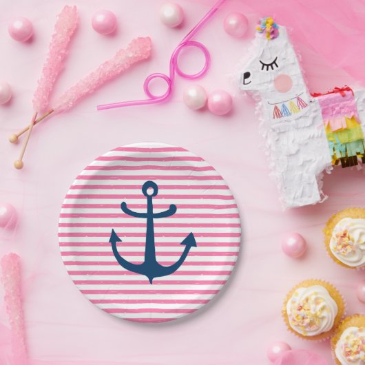 Pink-nautical-Ankerpapierplatte Pappteller (Party)