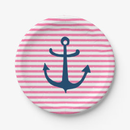 Pink-nautical-Ankerpapierplatte Pappteller