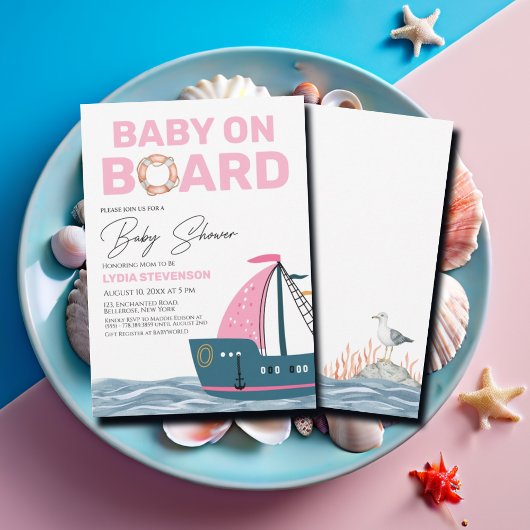 Pink Nautical Baby an Bord Baby Dusche Einladung