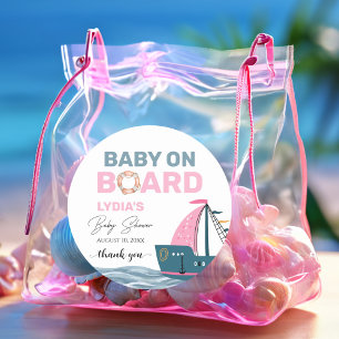 Pink Nautical Baby an Bord Baby Dusche Runder Aufkleber