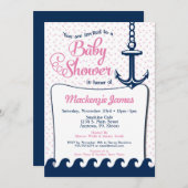 Pink Nautical Baby Dusche Einladung Retro Girl (Vorne/Hinten)