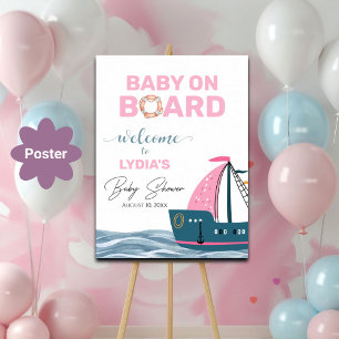 Pink Nautical Baby Dusche Empfang Poster