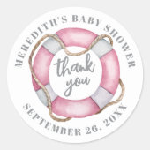 Pink Nautical Baby Dusche Runder Aufkleber (Vorderseite)