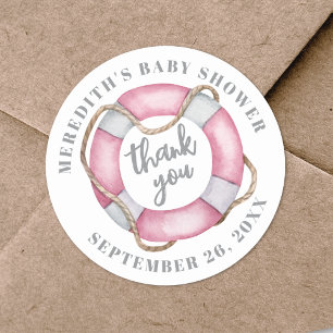 Pink Nautical Baby Dusche Runder Aufkleber