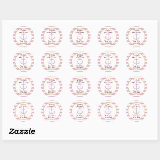 Pink Nautical Baby Event Stickers - Babydusche (Blatt)