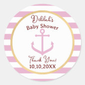Pink Nautical Baby Event Stickers - Babydusche (Vorderseite)