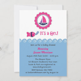 Pink Nautical Baby Girl Dusche Einladung