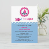 Pink Nautical Baby Girl Dusche Einladung (Stehend Vorderseite)