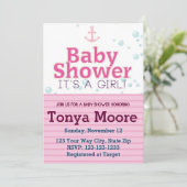 Pink Nautical Bubble Baby Dusche Einladung (Stehend Vorderseite)
