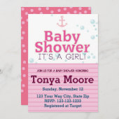 Pink Nautical Bubble Baby Dusche Einladung (Vorne/Hinten)