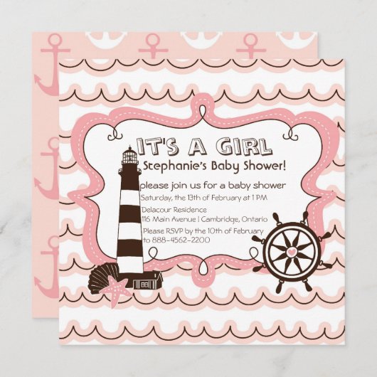 Pink Nautical Es ist eine Mädchen-Baby-Dusche Einl Einladung (Vorne/Hinten)