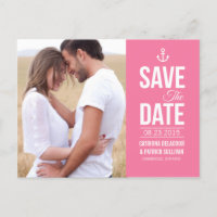 PINK NAUTICAL FOTO SAVE THE DATE POSTCARD