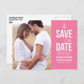 PINK NAUTICAL FOTO SAVE THE DATE POSTCARD ANKÜNDIGUNGSPOSTKARTE (Vorne/Hinten)