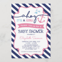 Pink Nautical Girl Baby Dusche Einladung Ahoy