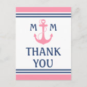 Pink Nautical Heart Anchor Vielen Dank Postkarte (Vorderseite)
