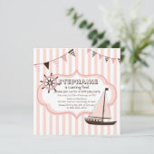 Pink Nautical Party Banner Geburtstagseinladung Einladung (Stehend Vorderseite)