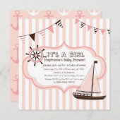 Pink Nautical Party Banner Kinderdusche Einladung (Vorne/Hinten)