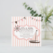 Pink Nautical Party Banner Kinderdusche Einladung (Stehend Vorderseite)