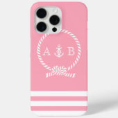 Pink Nautical Rope and Anchor Mit Monogramm Case-Mate iPhone Hülle (Rückseite)