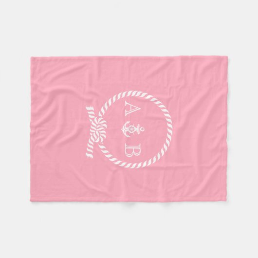 Pink Nautical Rope and Anchor Mit Monogramm Fleecedecke (Vorderseite (Horizontal))