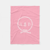 Pink Nautical Rope and Anchor Mit Monogramm Fleecedecke (Vorderseite)