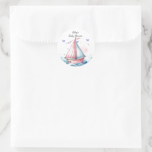 Pink Nautical Sailboat Baby Shower Classic Runder Aufkleber (Tasche)