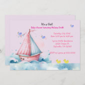 Pink Nautical Sailboat Kinderdusche Einladung (Vorne/Hinten)