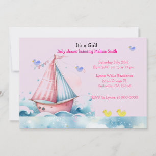Pink Nautical Sailboat Kinderdusche Einladung