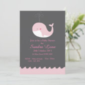 Pink Nautical Whale Babydusche Einladung (Stehend Vorderseite)