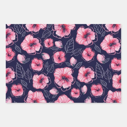Pink navi blue Wrapping Paper Flat Sheet Set 3 Geschenkpapier Set (Vorderseite)