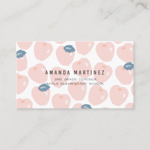 Pink & Navy Apple Pattern Teacher's Business Card Visitenkarte